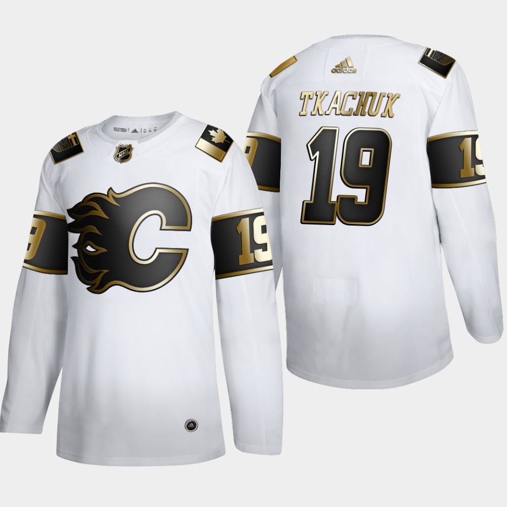 Calgary Flames #19 Matthew Tkachuk Men Adidas White Golden Edition Limited Stitched NHL Jersey->calgary flames->NHL Jersey